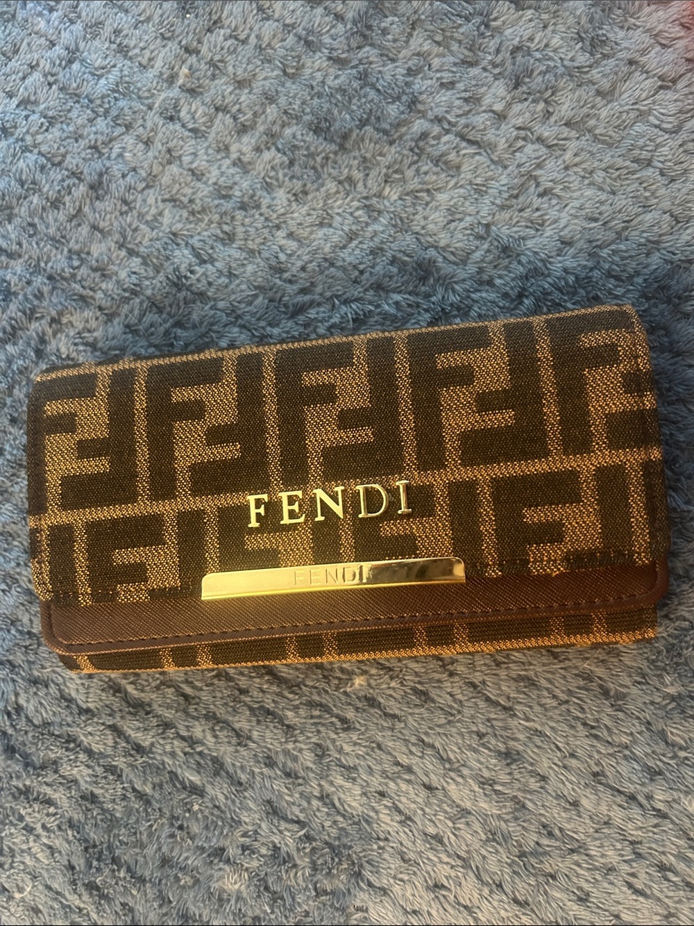 Brown and Dark Brown Zucca Logo Continental Wallet with Gold Hardware